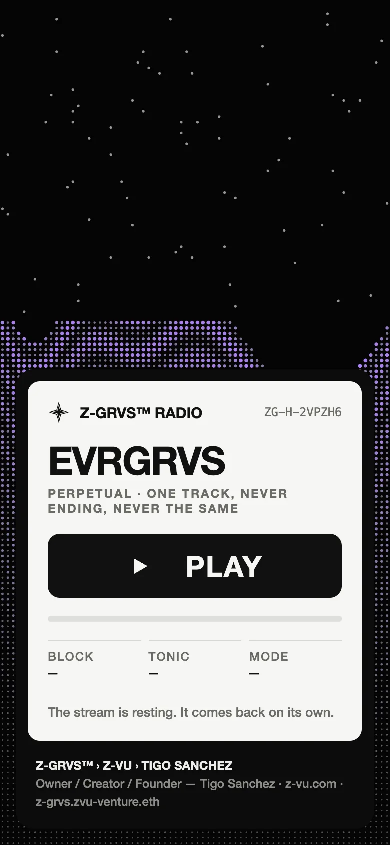The radio page on a phone: the live stream with its visual